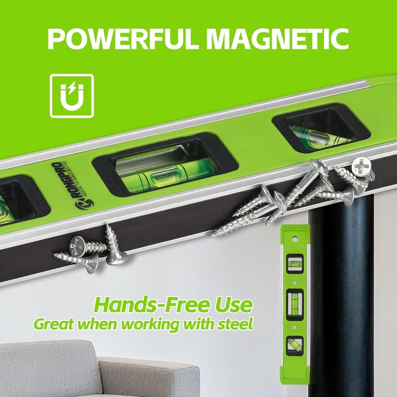 RONGPRO 9 Inch Torpedo Level, Magnetic Box Level with 45°/90°/180° Bubbles, Shock Resistant Bubble Level Tool for Measuring - Image 3
